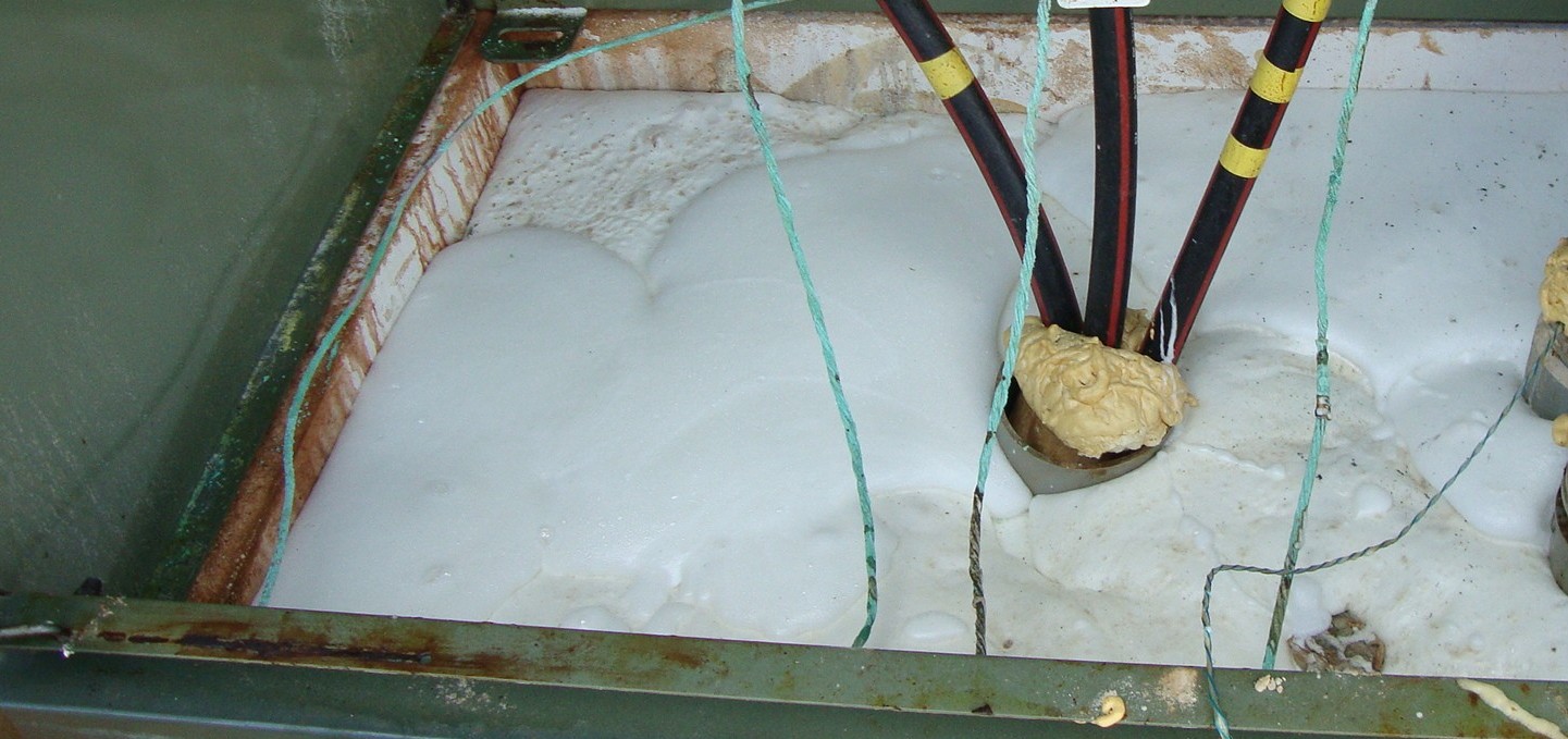 Polywater® InstaGrout™ Sealant Barrier based on Polymer Matrix Technology (PMT) utility enclosures, preventing water, pest or debris entry