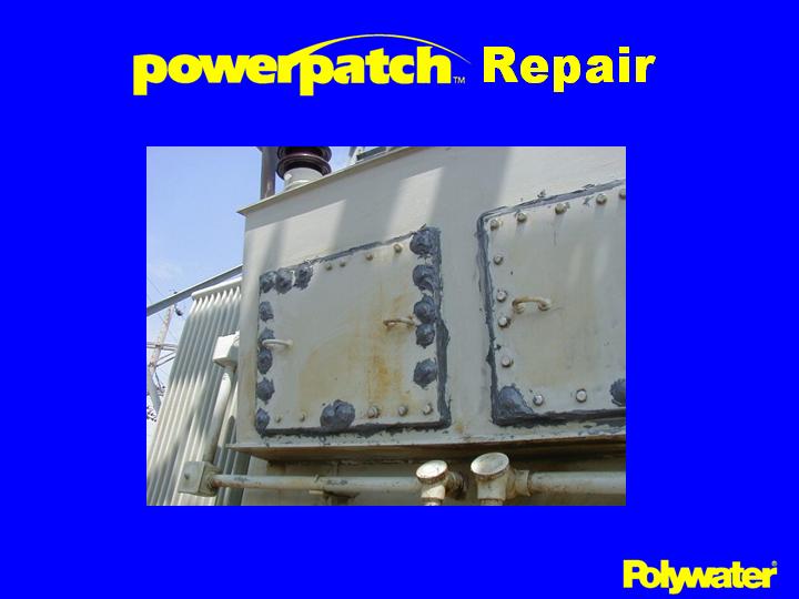 This was a very large and complex PowerPatch® repair where oil was leaking from gasketed doors and around retaining bolts. Prior to the repair, this transformer had to be refilled with oil every few weeks.
