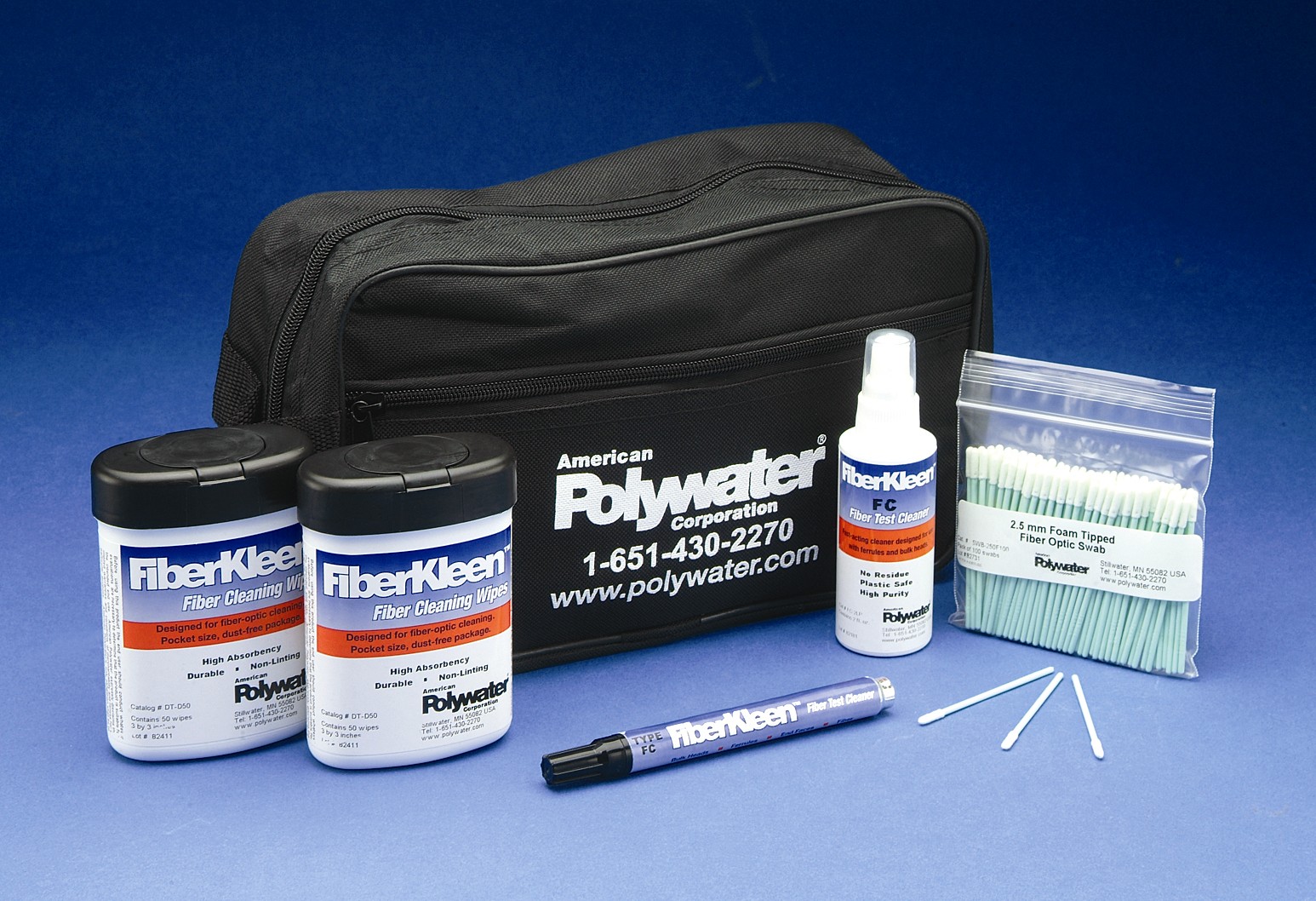 FiberKleen Fiber Cleaner -- For ferrules, bulkheads, and fiber end faces. Unique Type FC solvent blend cleans completely, leaves no residue, and evaporates quickly. No alcohol or water content means no streaking or residue.