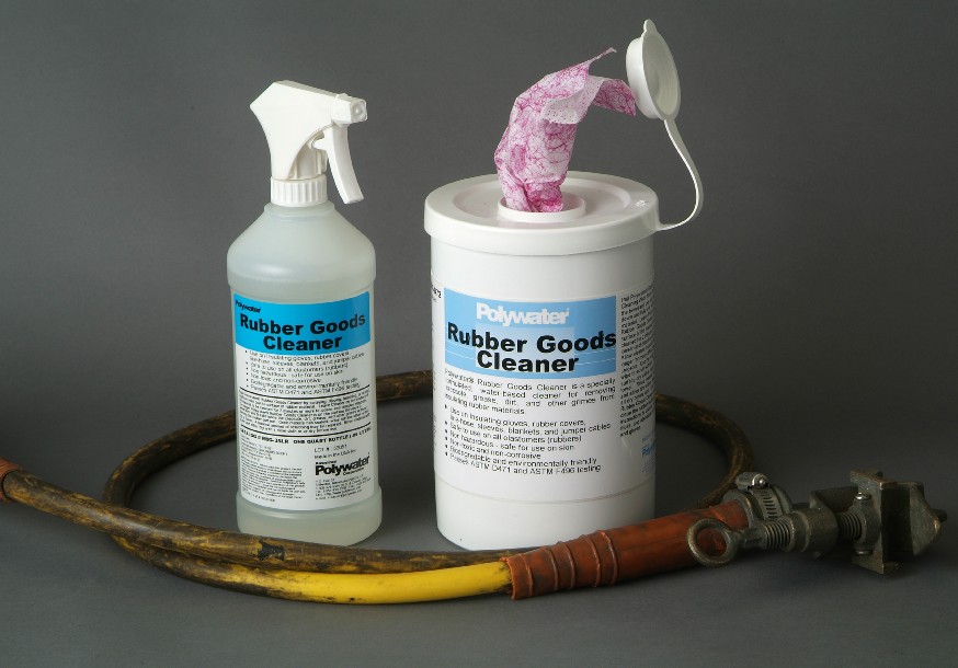 Rubber Goods Cleaner -- Removes grease, dirt, tar, and grime from lineman's gloves, hot jumpers, line hose, sleeves, blankets, and more.