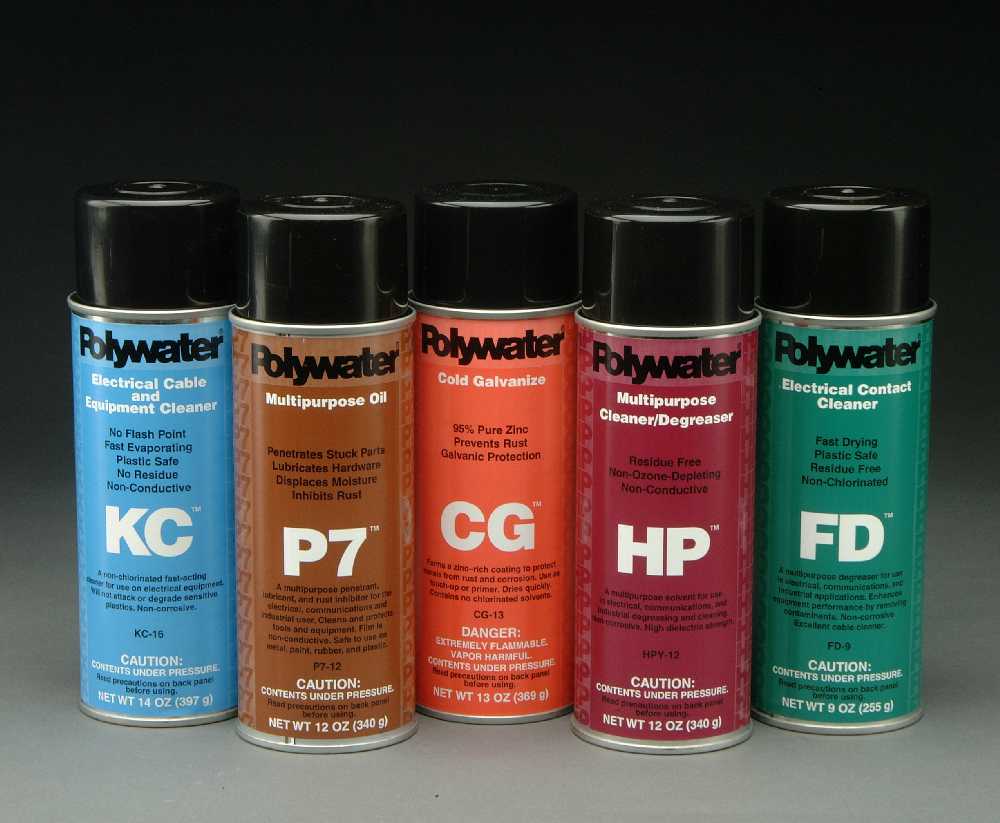 MRO Aerosol Product Family from American Polywater -- Powerful Solvents for Cleaning Cables, Contacts, Circuit Boards, Controls, Relays, Switches, Electronic Equipment, Parts, and Tools. Many Industrial & Maintenance Uses. Penetrants and Cold Galvanizing Too.