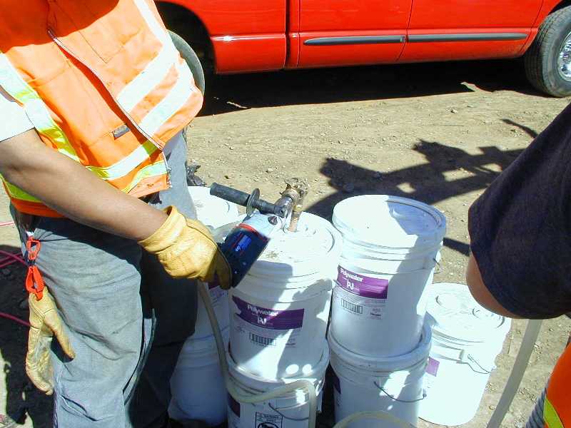 The variable speed drill provides easy control of lubricant flow, minimizing waste and tedious hand action.