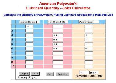 Click for a larger screen image of the Lubricant Quantity Calculator